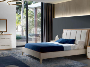 Cama azul decoración dormitorio